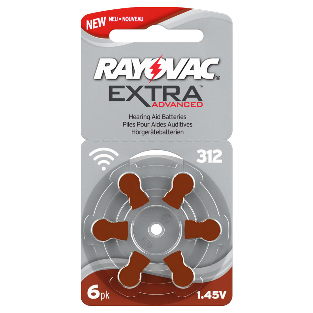 Plaquette de 6 piles auditives 312 Rayovac 0% mercure (Hg 0%) - Code  couleur marron